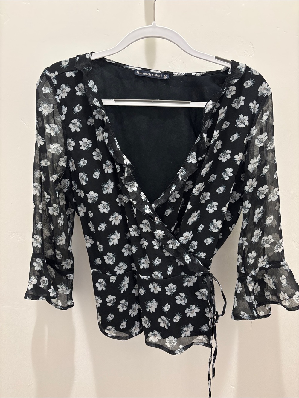 Abercrombie & Fitch Black Floral Wrap Blouse